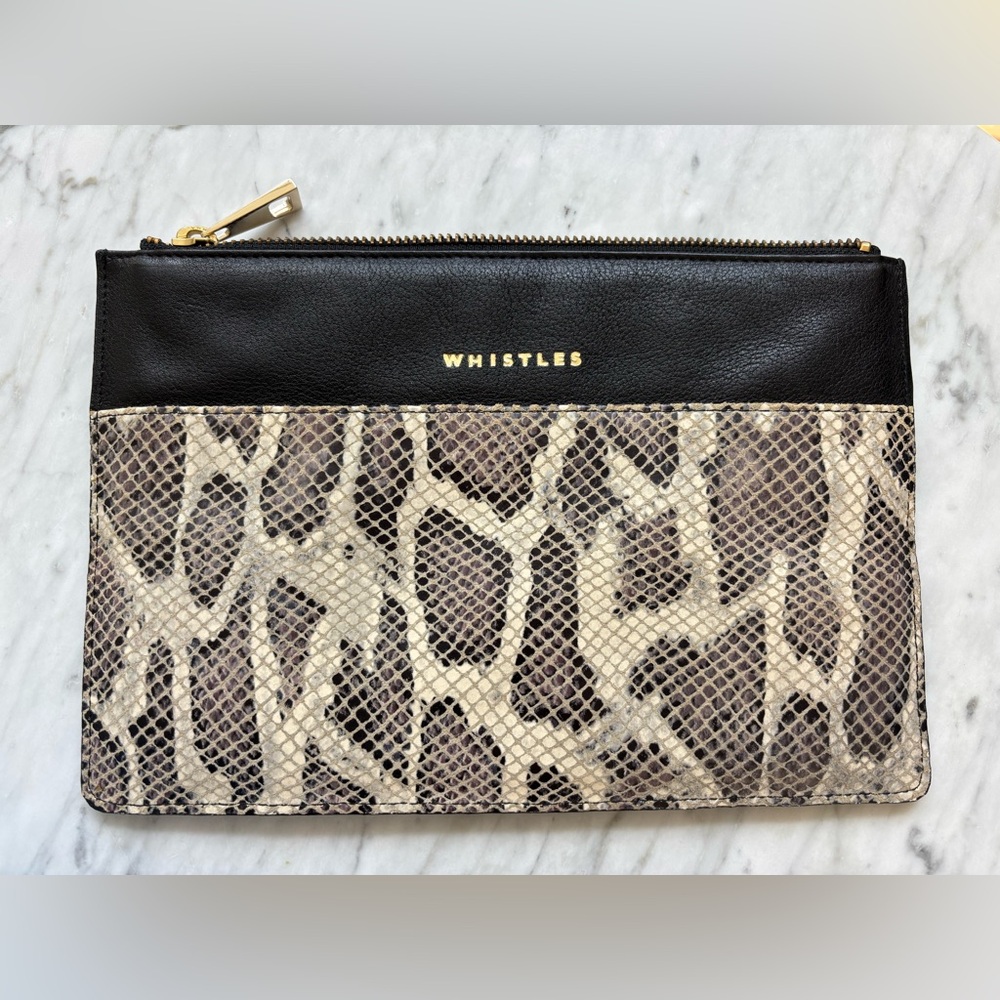 Whistles Una Snake Panel Leather Clutch Bag, Multi